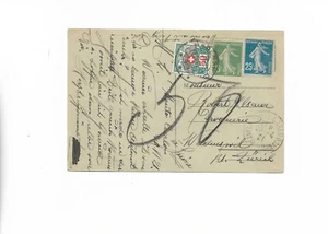 Switzerland / Porto / P 37 + French / Mon. stamped WADENSWILL 23.IV.21 on postcard - Picture 1 of 2