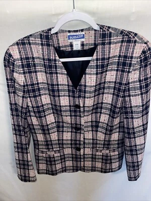 Pendleton Dressy Blazer Womens Size 10 Pink Black Plaid Formal Business City - Image 1 of 4