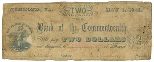 1861 Bank of the Commonwealth Rich. VA $2 VA170-G30 (L2737) - Picture 1 of 2