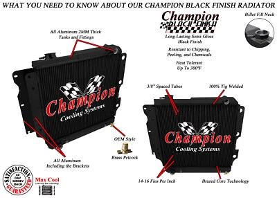 KR Champion 2 Row Black Finish Radiator for 1987 - 2006 Jeep Wrangler YJ - Image 1 of 4