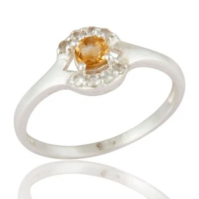 Anillo de plata de ley 925 con topacio blanco citrino natural para mujer joyas de Navidad Foto 1 de 4