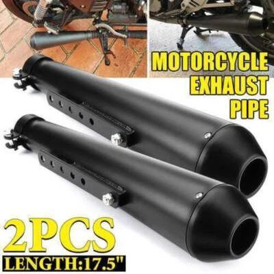 Fit For Harley Reverse Cone Megaphone Exhaust Pipes Motorcycle Mufflers Black 2x - Image 1 of 4