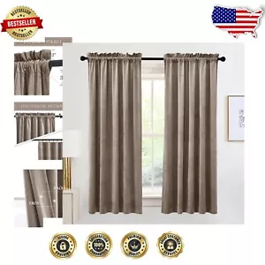 Energy-Efficient 52" x 84" Velvet Window Curtains - Room Darkening, Taupe - Picture 1 of 7