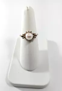 14K Gold Pearl and Diamond Ring, Size 7 - Picture 1 of 4