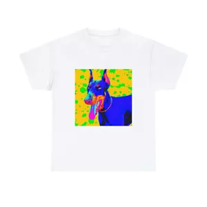 Doberman Dog T Shirt Unisex Adult Pop Art Tee Colorful Retro Cool Pet Lover - Picture 1 of 13