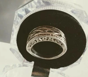 VTG DIAMOND 1/10 TW 925 STERLING SILVER MOM RING SZ 8 HALLMARK HN SIGNED MOTHER - Picture 1 of 12