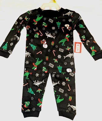 Juego de pijamas infantiles de 2 piezas talla 12 meses árboles negros, bastones de caramelo, tiburones, dinosaurio Foto 1 de 2