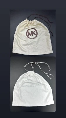 Michael Kors 2 Bolsa Antipolvo Cordón Crema Satinado y Blanco Satinado MK Cubierta Almacenamiento Foto 1 de 4