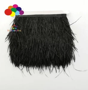 Good 1/5/10 meter black Ostrich Feathers 8-15cm/3-6inch Fringe Ribbon Trim craft - Picture 1 of 8