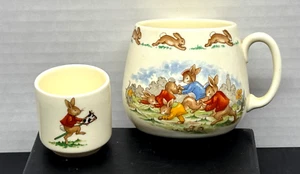 Royal Doulton Bunnykins Bone China Egg Cup Coffee Mug Wheelbarrow Race Hiking - Picture 1 of 9