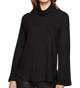 Michael Stars Madison Brushed Jersey Long Sleeve Turtleneck Top Black One Size - Picture 1 of 9