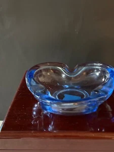 Blue Glass Heart Shaped Ashtray - Picture 1 of 3