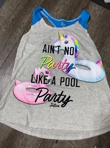 Justice sz 12 rainbow unicorn flamingo pool party tank top birthday beach guc 10 - Picture 1 of 6