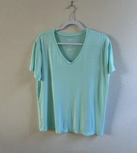 Nine West Womens Soft Spun Green V-Neck Rayon Blend Stretch Knit T-Shirt Size L - Picture 1 of 10