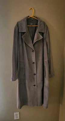 J. Jill Long Faux Suede Coat Jacket Lined Side Slits Button Career Women Size XL - Image 1 of 4