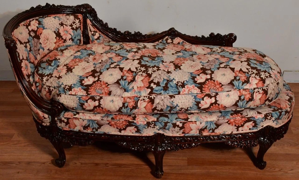 1910 年法国路易十五古董红木弹簧座贵妃椅/沙发 — 第 1/4 张图片