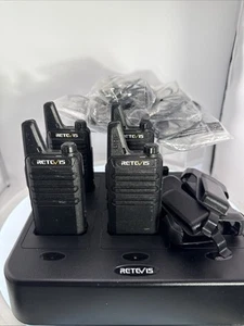 Retevis Two Way Radio System Walkie Talkies, Base, 4 Radio & Clips, 4 Ear Piece - Picture 1 of 23