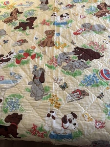 ORIGINAL POUND PUPPIES Quilted Comforter Bedspread 74 x 106" Tonka 1985 Vintage - Imagen 1 de 16