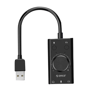 Universal ORICO USB Microphone Earphone Sound Card With 3 Port Output Volume - Photo 1/4