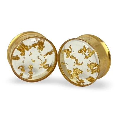 Pair of Gold Steel Resin Plugs with Real Embedded Gold Flakes (EMB-016) gauges - Image 1 of 4