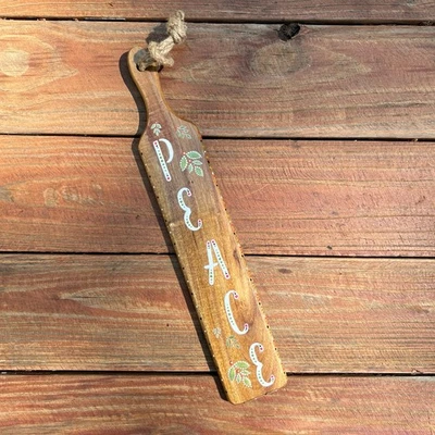 Hand Painted PEACE Wood Paddle Sign | Rustic Farmhouse Decor Holiday Cottagecore - Image 1 of 4
