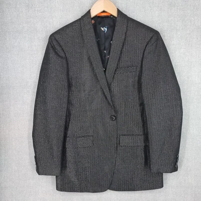 Blazer Tallia Para Hombres 40R Negro Gris Metálico Texturizado Chaqueta de Cena Forro de Pájaros Foto 1 de 4