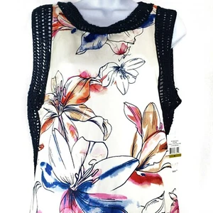 NWT Fever Women's Dress Sleeveless Crochet Trim Crew Neck Allover Floral M lined - Picture 1 of 12