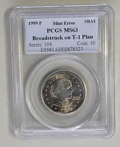 1999 P Broad Struck on TYPE 1 Blank Planchet SBA $1 Dollar PCGS MS63 - Picture 1 of 2
