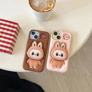 LaBubu Stand Holder Rubber Phone Case Cover For iPhone 12 13 14 15 16 Pro Max - Picture 1 of 13