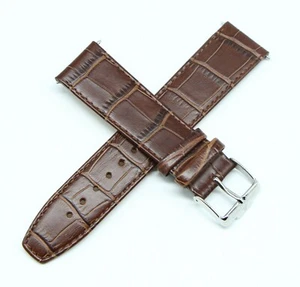 Jacques Lemans 22MM Alligator Grain Genuine Leather Watch Band 8" BROWN Silver - Picture 1 of 5