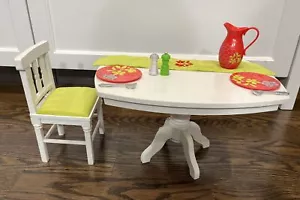 American Girl 18" Doll Retired 2011 Dining Room Table with Runner + Accessories - Picture 1 of 21