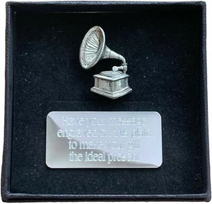 Personalised Gift Box & Hand Made Pewter Gramophone Pin Badge - Picture 1 of 4