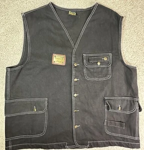 Vintage Karl Kani Jeans Men’s XXL Black Denim Vest Metal Plate Streetwear Tupac - Picture 1 of 9