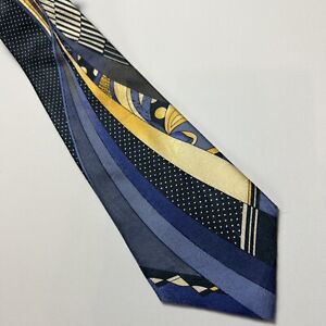 Vitaliano Pancaldi Necktie Blue Purple Gold Geometric 100% Silk 4 x 60 Vintage