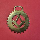 Vintage Cast Horse Brass With Masonic Square & Compass To Centre