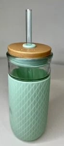 Ello Devon 20 Unzen Glas Becher mit Strohhalm mit Mint Gummi Verpackung Trink Training - Bild 1 von 5