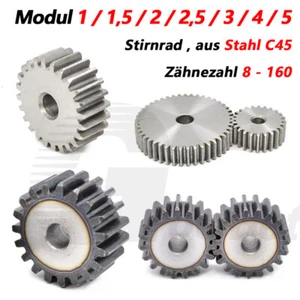 Modul 1 1,5 2 2,5 3 4 5 Zahnrad Stirnrad aus Stahl C45 gefräst 8-160 Zähne Flach - Bild 1 von 273
