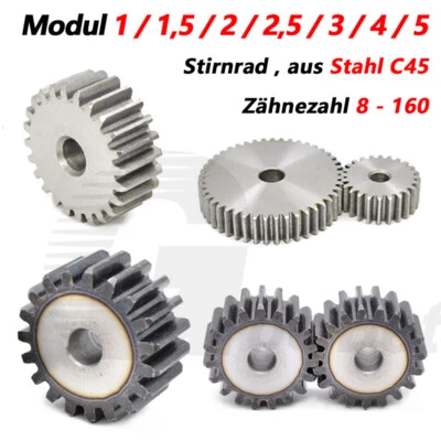 Modul 1 1,5 2 2,5 3 4 5 Zahnrad Stirnrad aus Stahl C45 gefräst 8-160 Zähne Flach - Bild 1 von 4