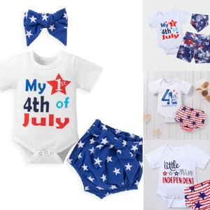 My First 4th of July Newborn Baby Boy Outfits American Flag Independence Day - Picture 1 of 16