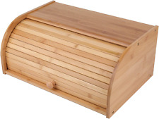 Bamboo Bread Box, Large Natural Roll Top Wood Bread Box, Countertop Bread Storag