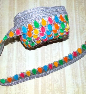 32mm silver pear drop MULTI embroidered ribbon BRAID applique trimming - Picture 1 of 1