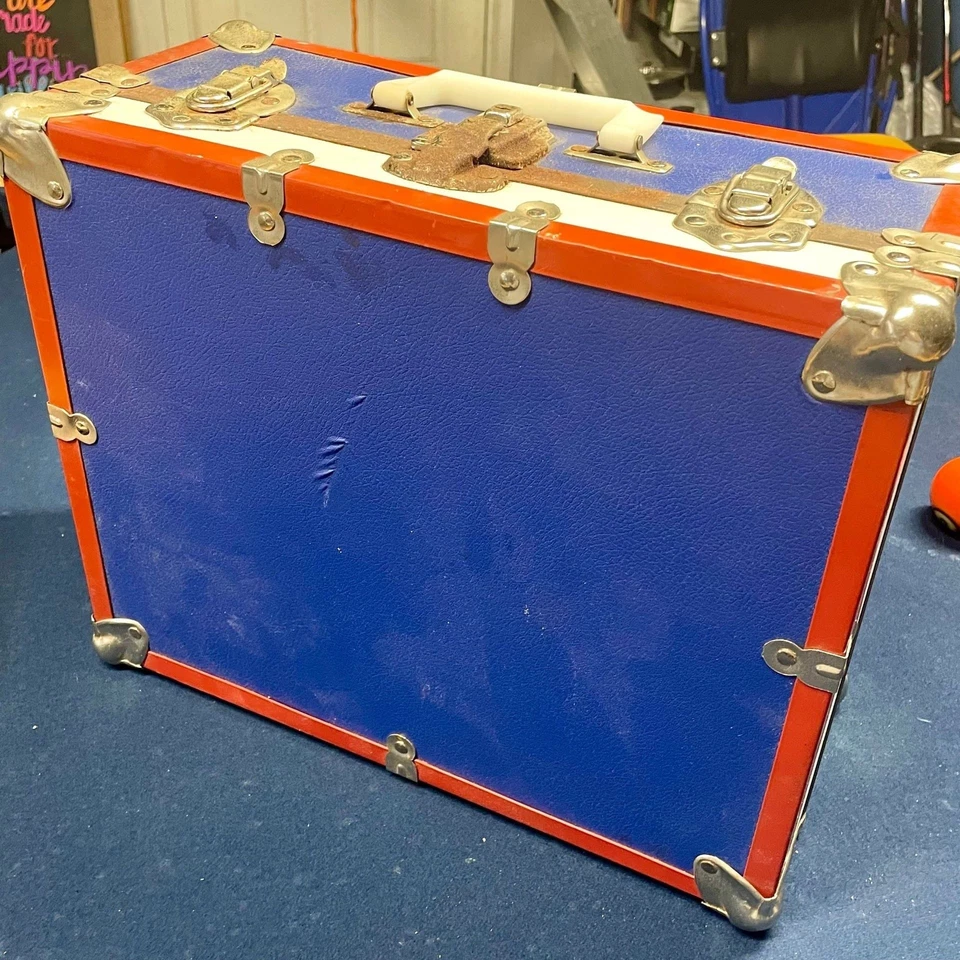 Vintage Red White Blue Storage Footlocker Trunk - Image 1 of 4