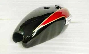 Triumph T140 Cherry & Black Painted Steel Fuel Petrol Gas Tank With Cap+ Badges - Picture 1 of 4