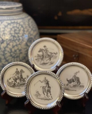 4 Stylish Rare Whiting Equestrian Horse Savitt Sterling Silver 925 Coaster 3.75” - Image 1 of 4