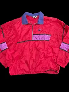 Nike Vintage 1/2 Zip Nylon Pullover Windbreaker Red Purple Men’s Size XL - Picture 1 of 6