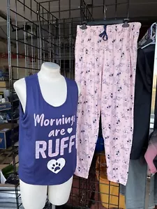 NWT Womens pajama sleep set Mornings are Ruff 1x Pink Blue Poodle French is Dogs - Picture 1 of 5