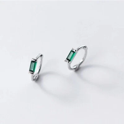 0.30CT Baguette Cut Simulated Emerald Stylish Wedding Hoop Earrings For Woman - Image 1 of 4