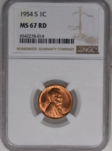 1954 S Lincoln Wheat Cent MS 67 RD NGC - Picture 1 of 3