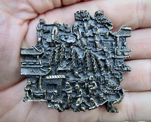 Vintage Pagode Gürtelschnalle 1974 China Village MING Dynastie Tempel Kunst Lewis SELTEN SEHR GUTER ZUSTAND + - Bild 1 von 4