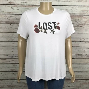 Forever 21 LOST Roses Print Graphic T-shirt Top 3X PLUS Semi Sheer White Jersey - Picture 1 of 7
